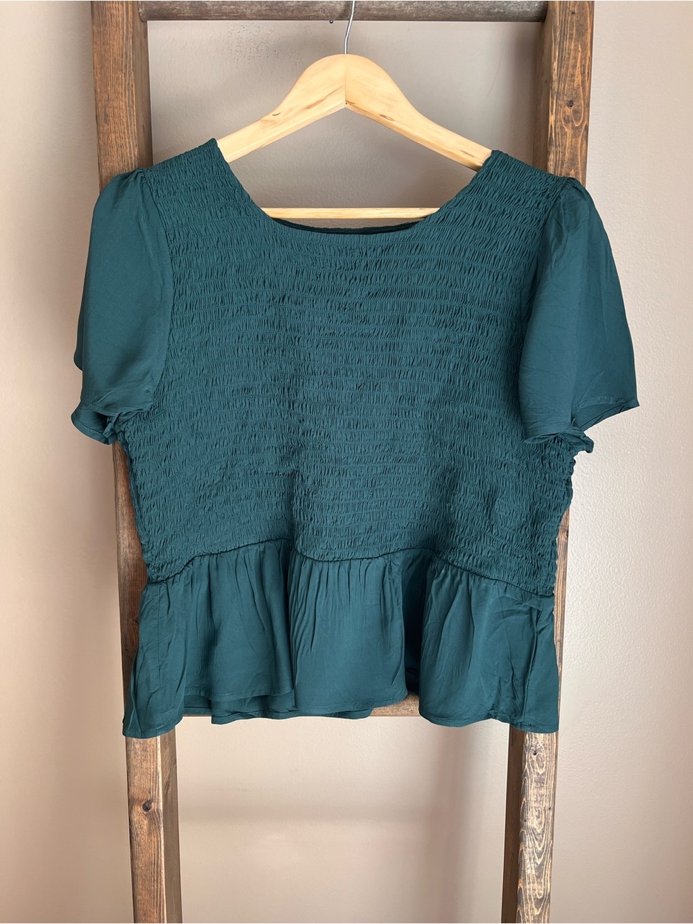 Old Navy Teal Smocked Peplum Short-Sleeve Blouse